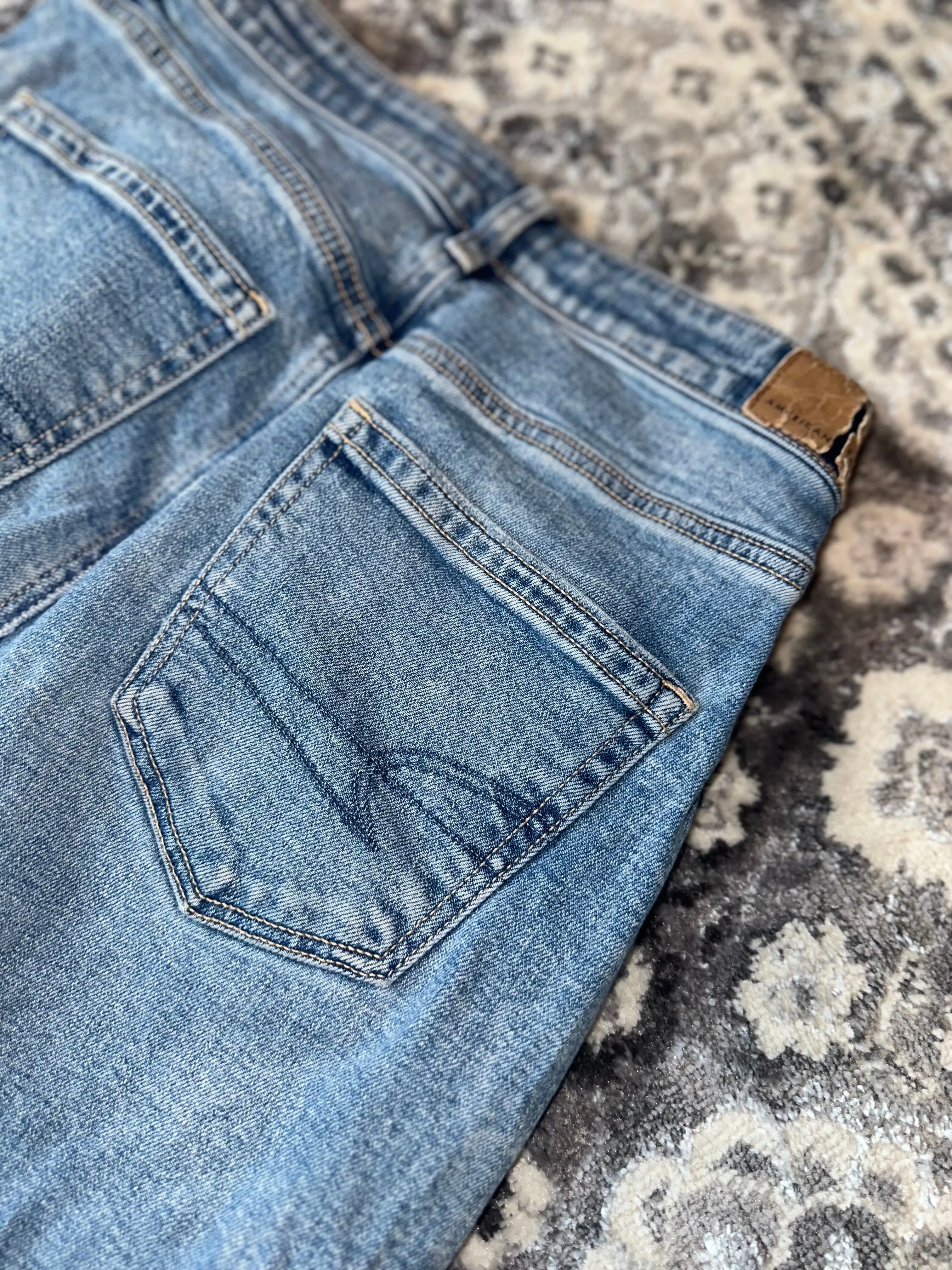 American Eagle (2) Light Wash Distressed Denim Mom Jean with Stretch