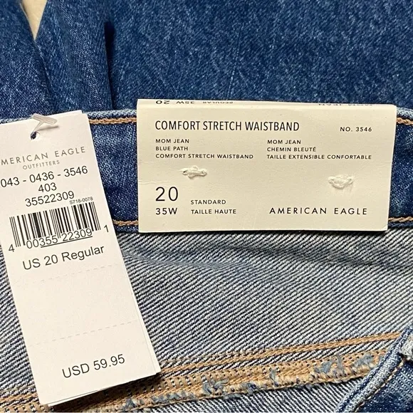 American Eagle Jeans Womens Size 20 Blue Mom Jean distressed Comfort Stretch NWT