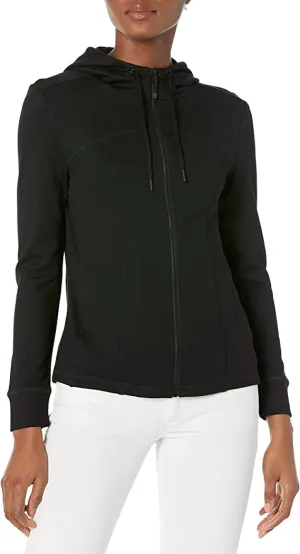 Anne Klein womens Serenity Knit Zip Front Raglan Sleeve Hoodie Blazer, Anne Black, Large US