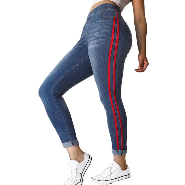 Autumn New Women's Elastic Stretch Tight Feet Loose Denim Ribbon Fashion Wild Casual Jeans#YL10
