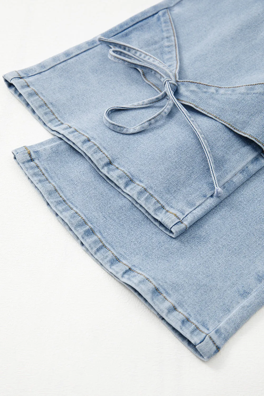 Beau Blue Bowknot Decor Boyfriend Cargo Jeans for Women