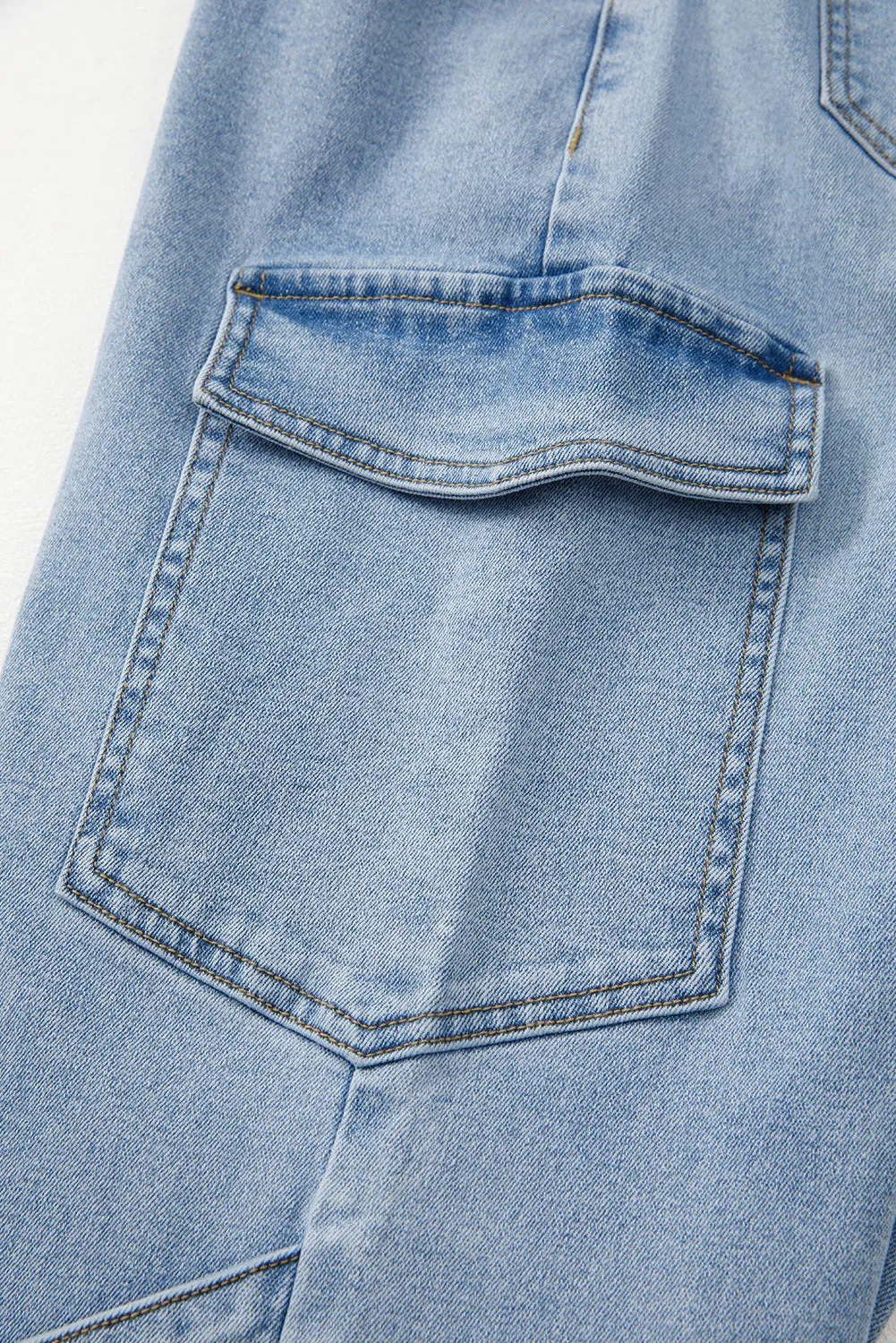 Beau Blue Bowknot Decor Boyfriend Cargo Jeans for Women