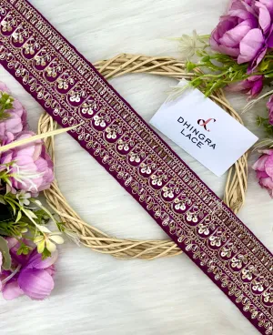 Beautiful 2 Inches Broad Cutpipe And Sequins Work Lace Wine 021024