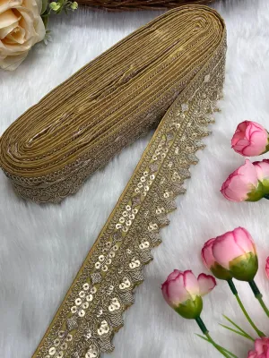 Beautiful Silk-Based Sequins Work Embroidery Trim - Elegant and Versatile | Gold