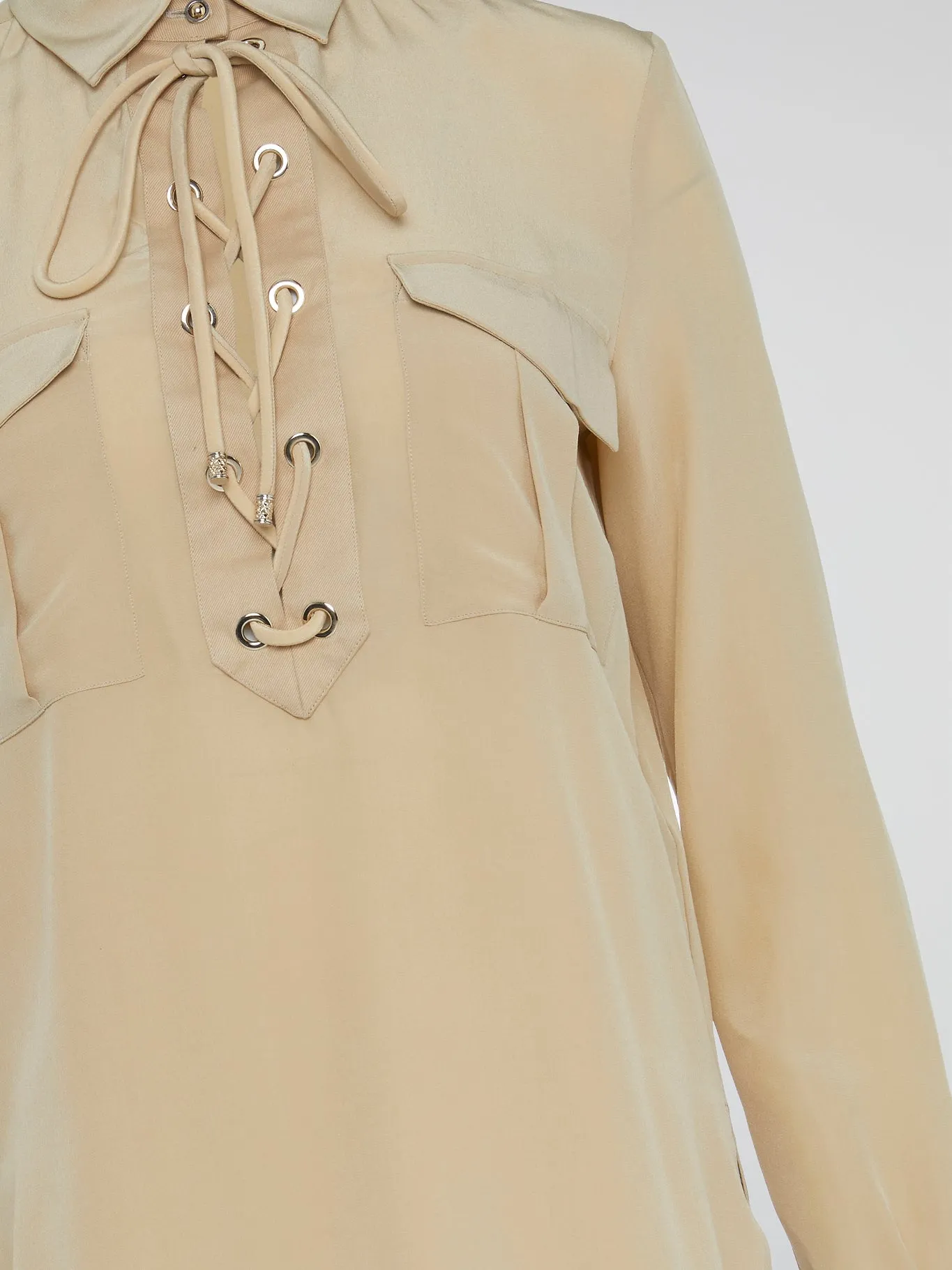 Beige Lace Up Blouse