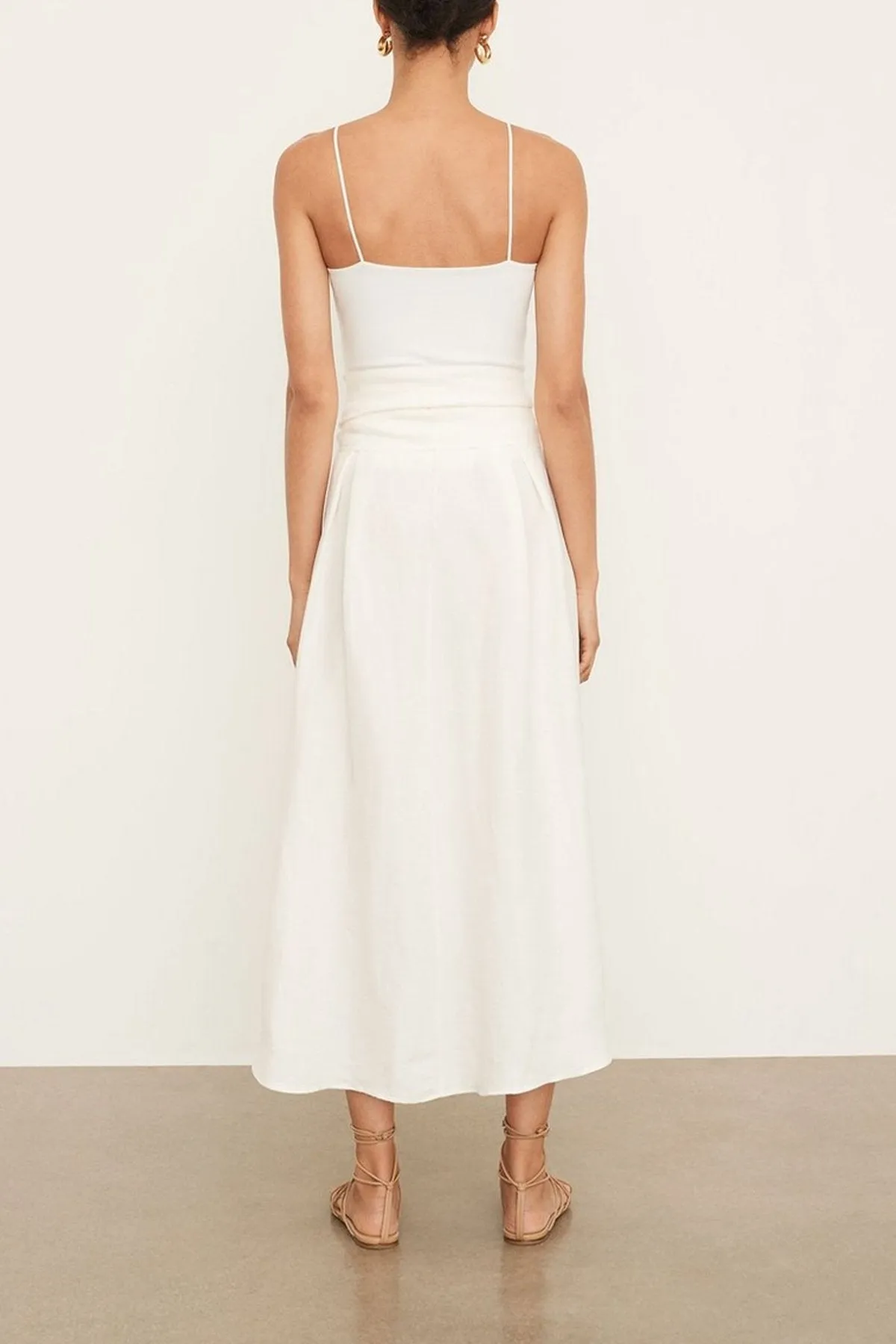 Belted Button Front Skirt in Off White