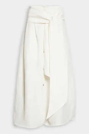 Belted Button Front Skirt in Off White