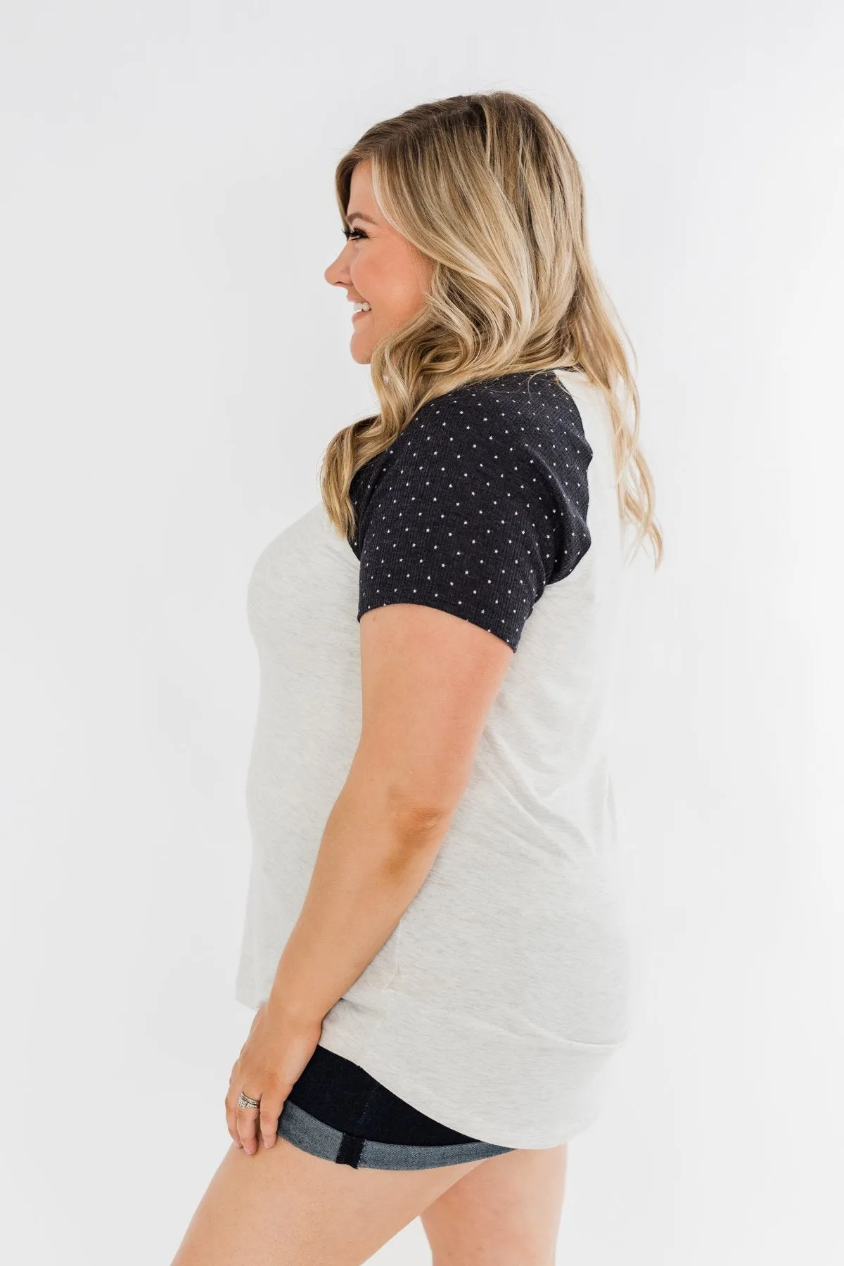 Beneath The Stars Raglan Top- Heather Grey & Navy