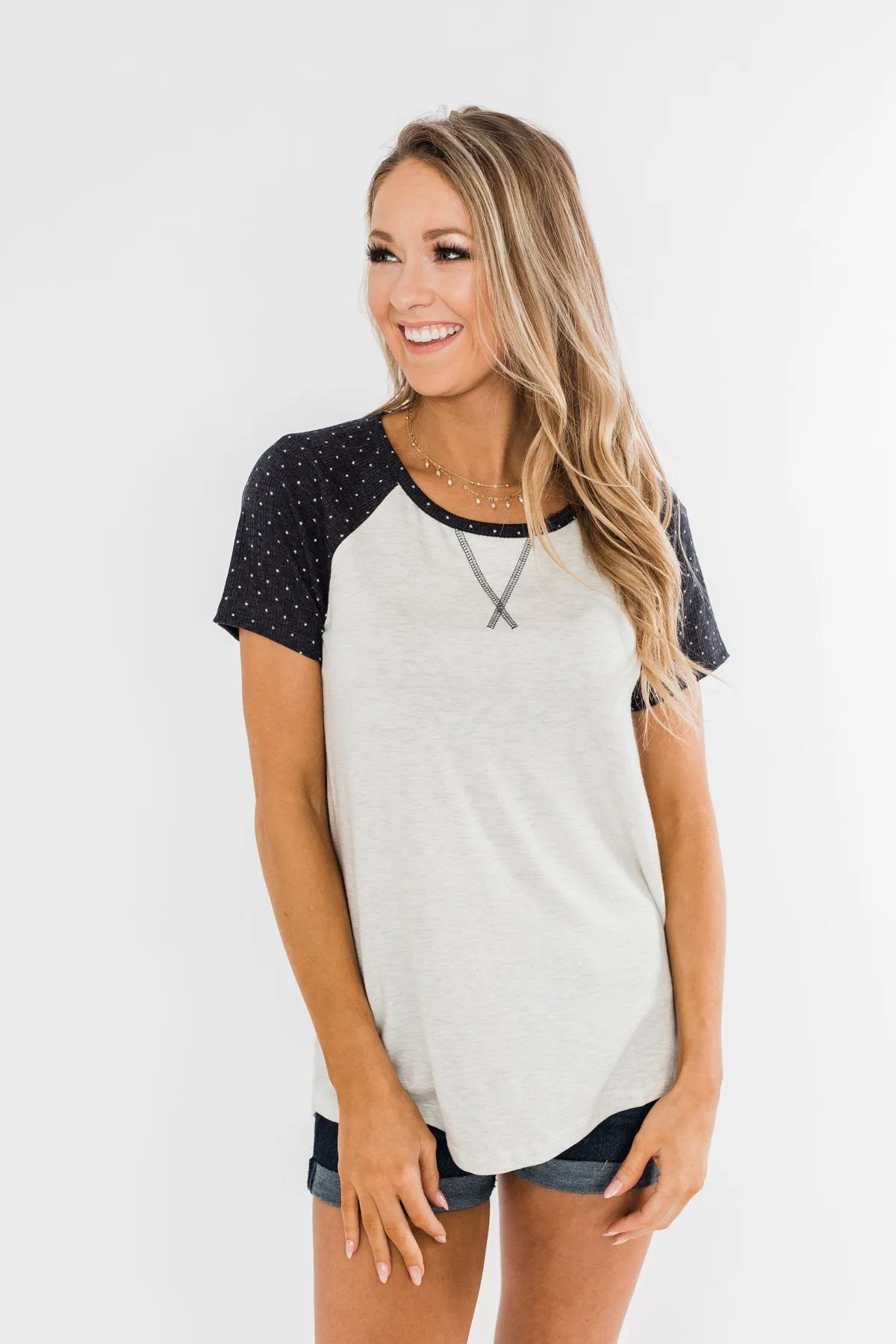 Beneath The Stars Raglan Top- Heather Grey & Navy