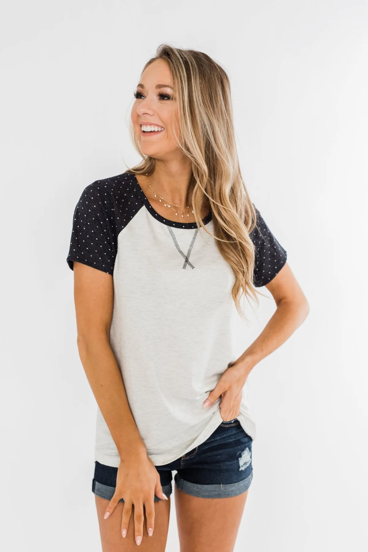 Beneath The Stars Raglan Top- Heather Grey & Navy