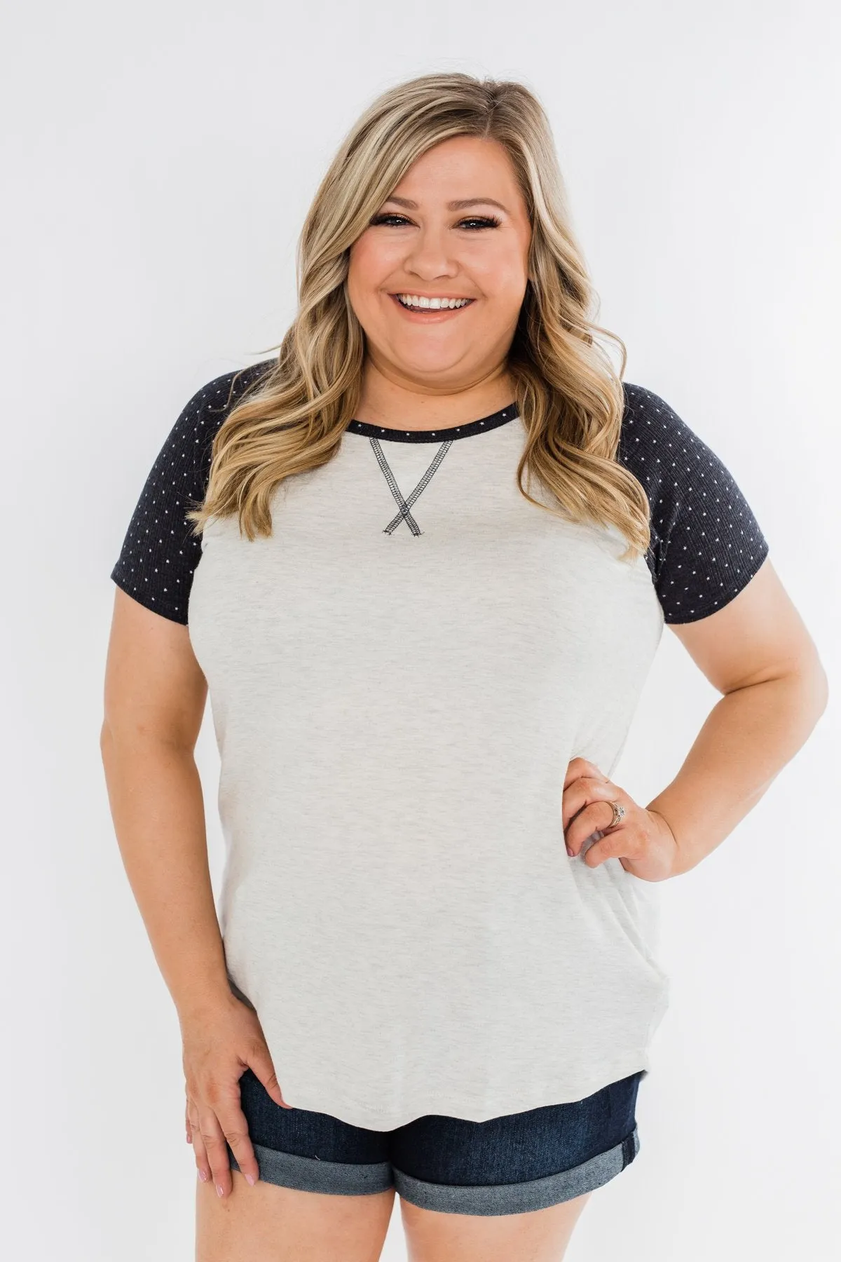 Beneath The Stars Raglan Top- Heather Grey & Navy
