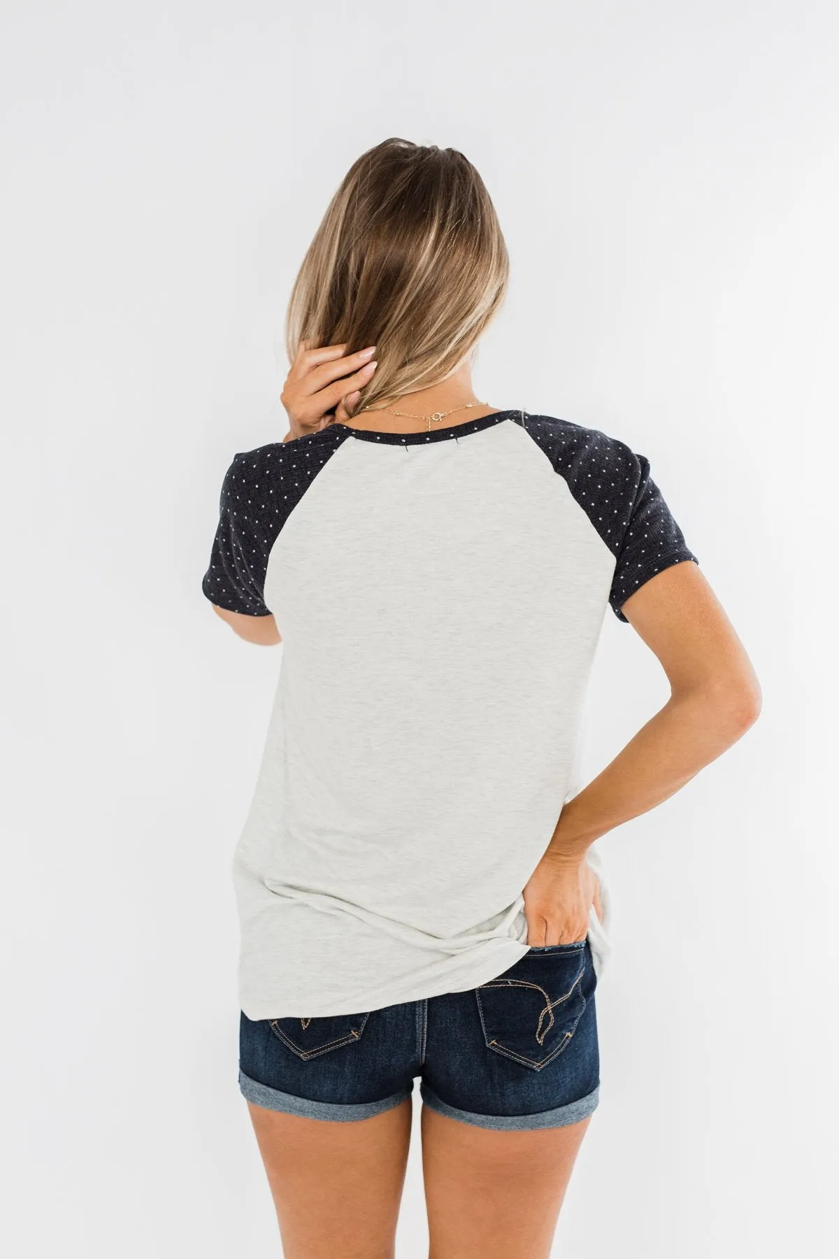 Beneath The Stars Raglan Top- Heather Grey & Navy