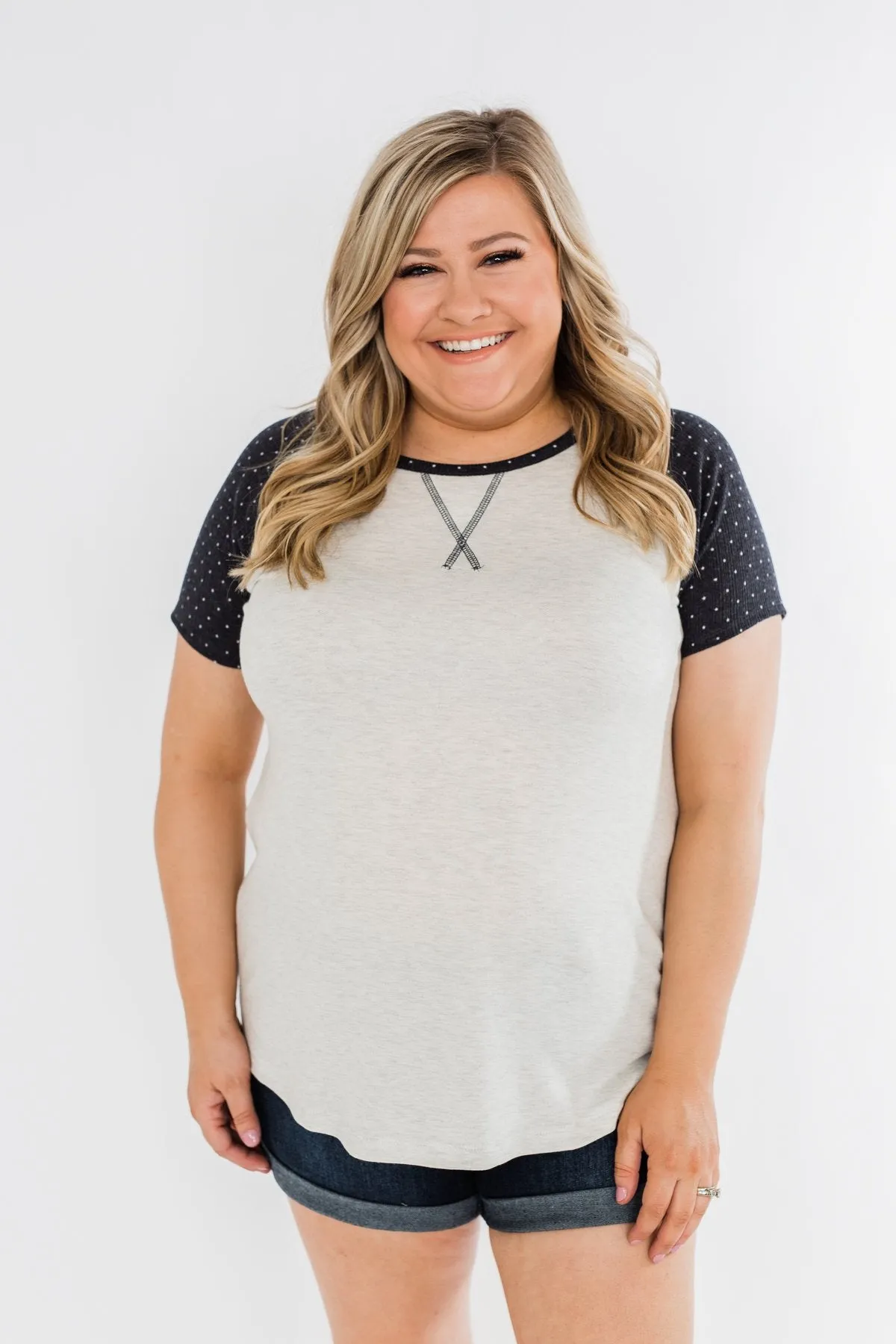 Beneath The Stars Raglan Top- Heather Grey & Navy
