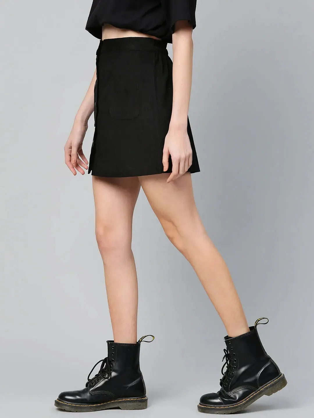 Black Corduroy Button Down Mini Skirt
