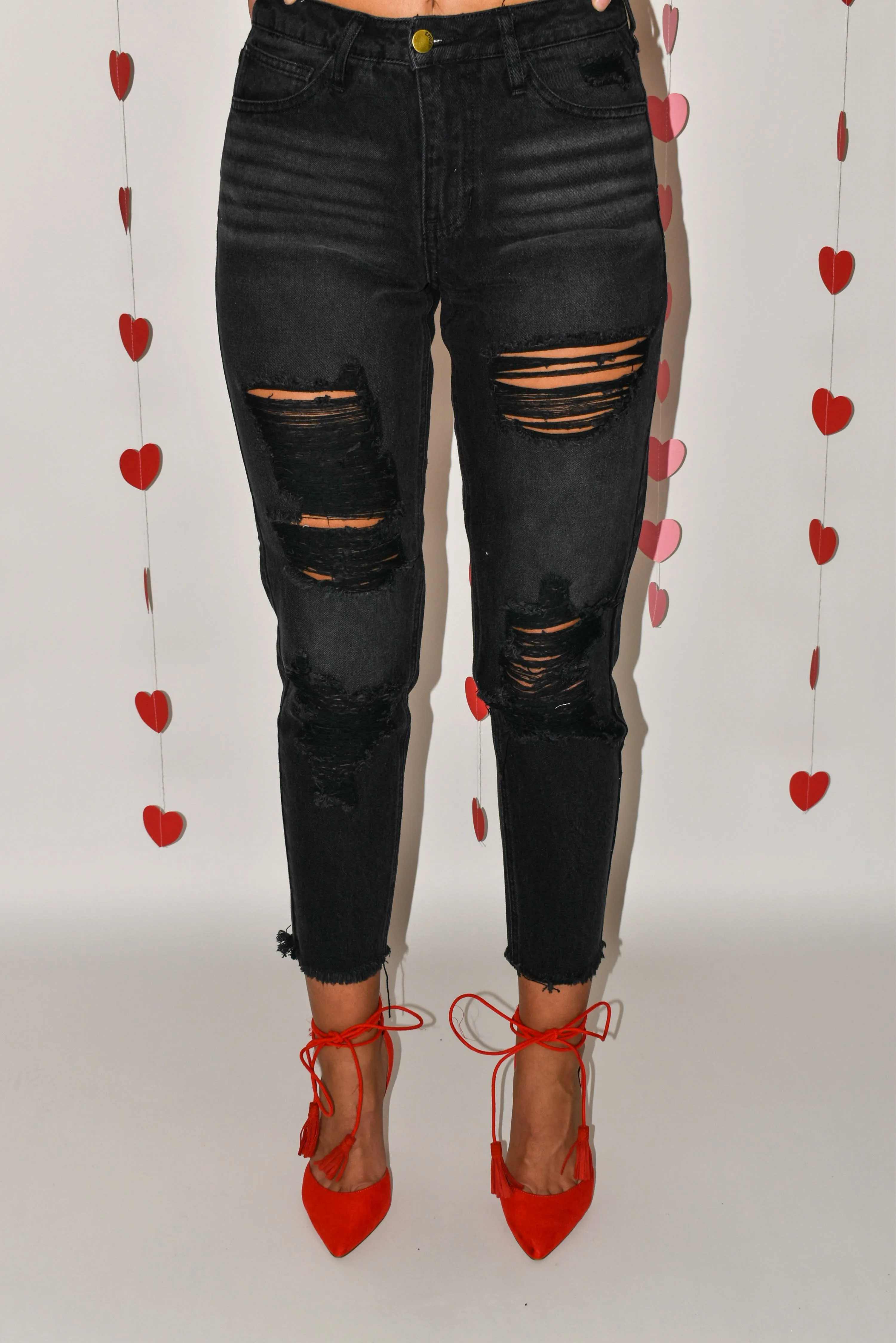 Black Distressed Mom Jeans