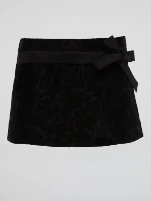 Black Elegance Jacquard Wrap Mini Skirt