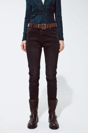 black jeans with elastic waist and cord