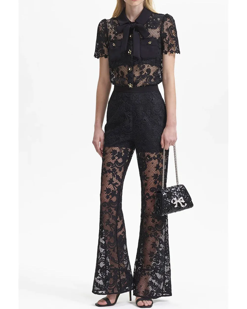Black Lace Bow Top
