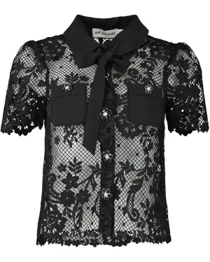 Black Lace Bow Top