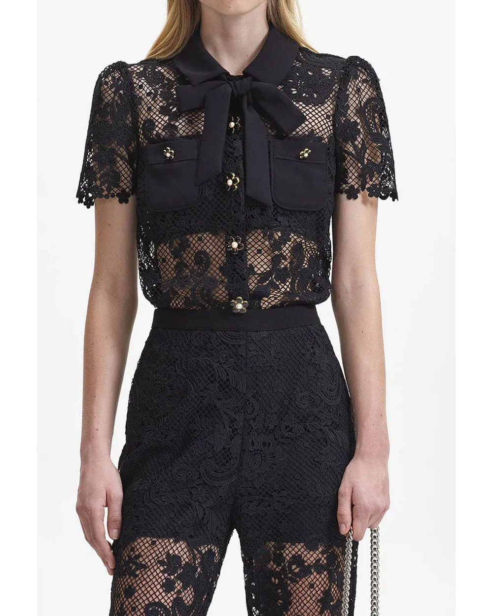 Black Lace Bow Top