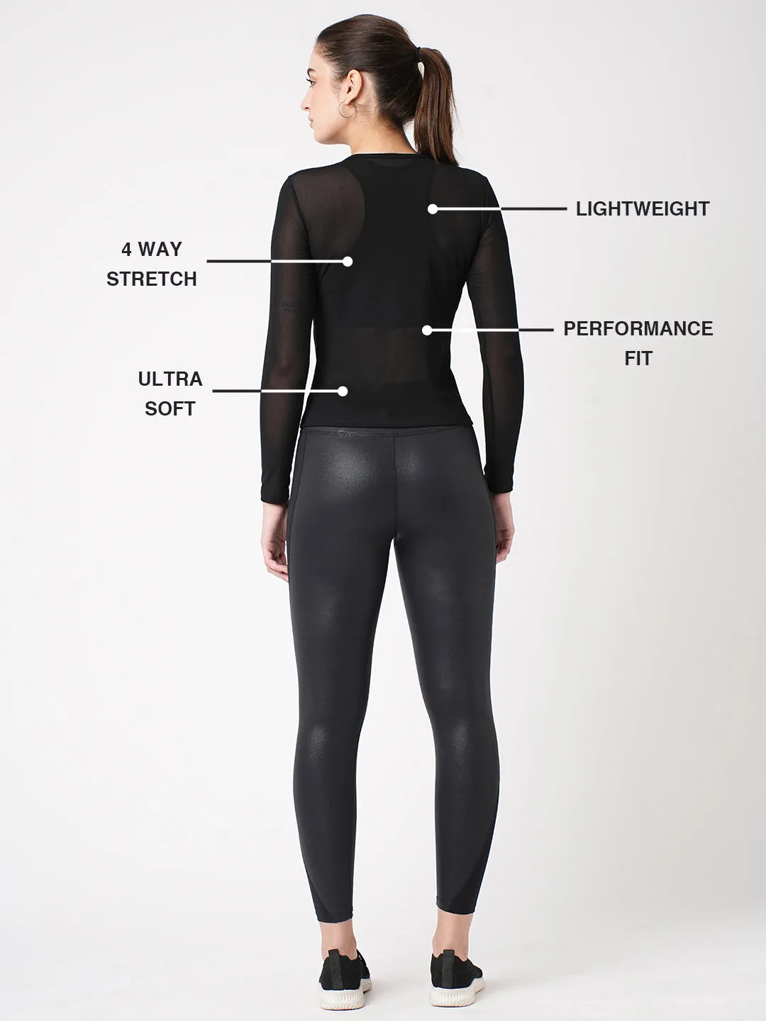Black Mesh Long Sleeve Tee