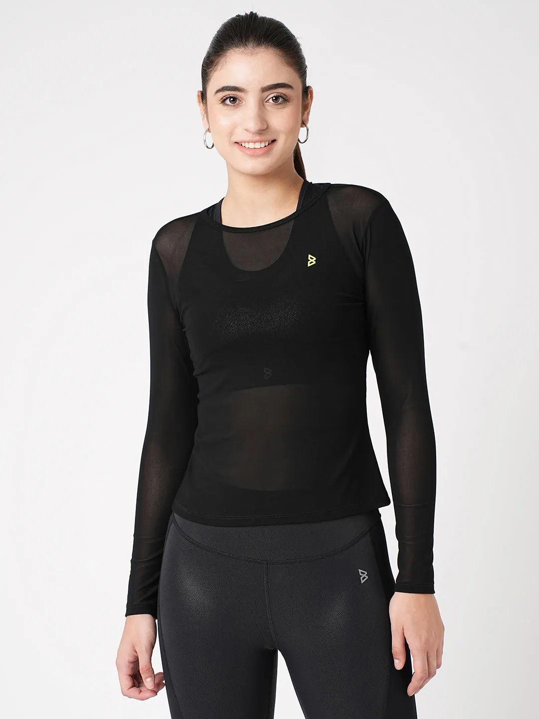 Black Mesh Long Sleeve Tee