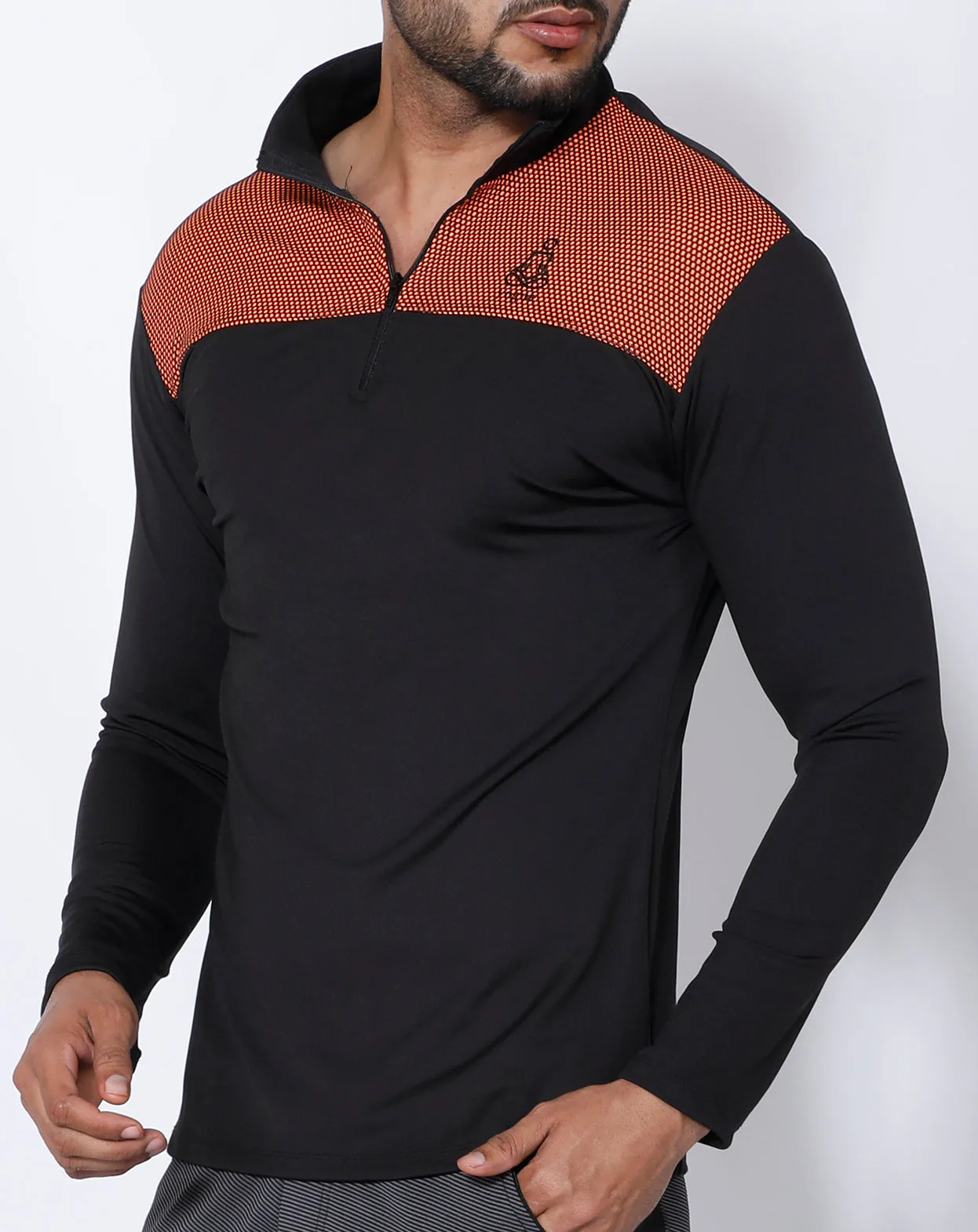 Black Orange Mesh Half Zipper