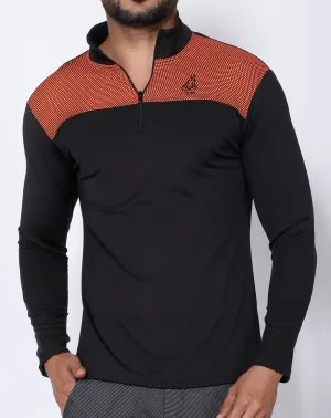 Black Orange Mesh Half Zipper