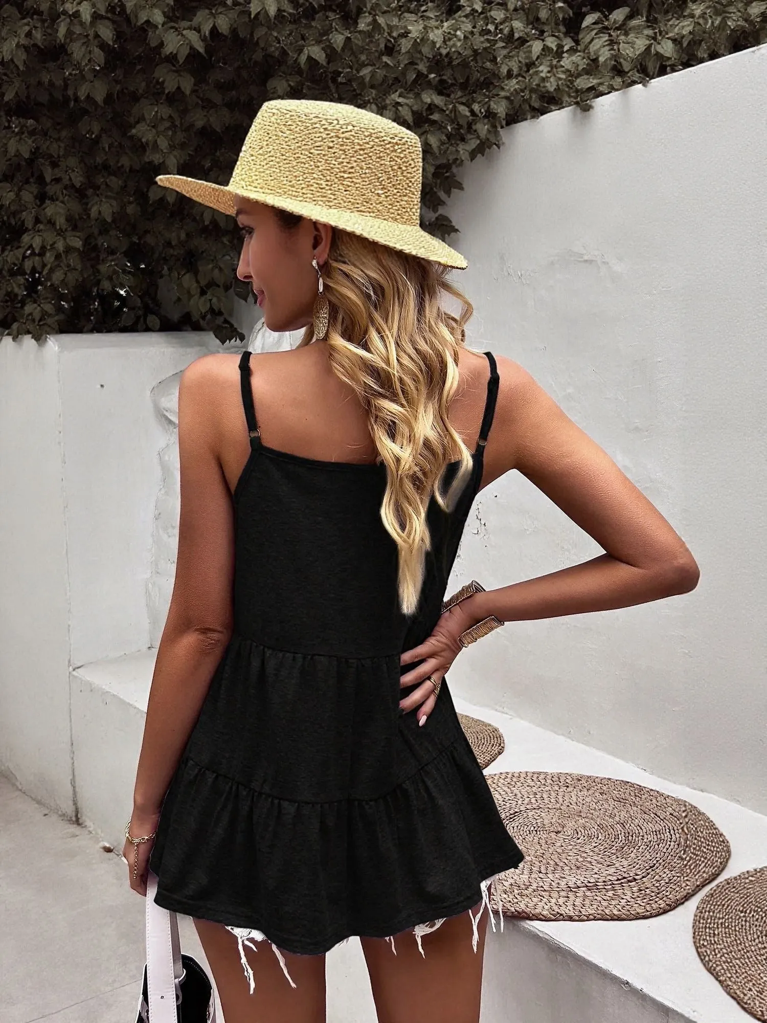 Black Strappy Boho Top With Lace Detail