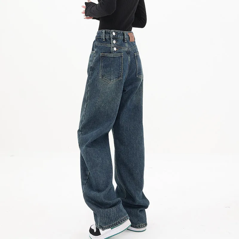 Blaue Vintage Klassische Boyfriend Jeans