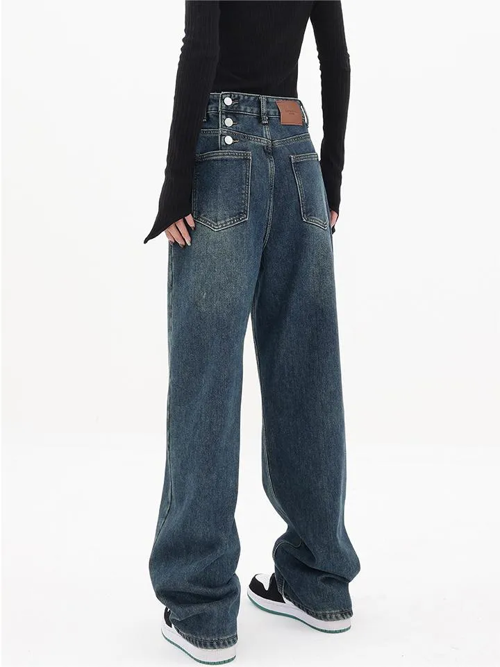 Blaue Vintage Klassische Boyfriend Jeans