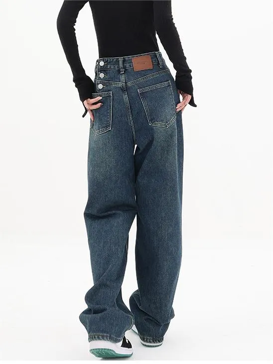 Blaue Vintage Klassische Boyfriend Jeans