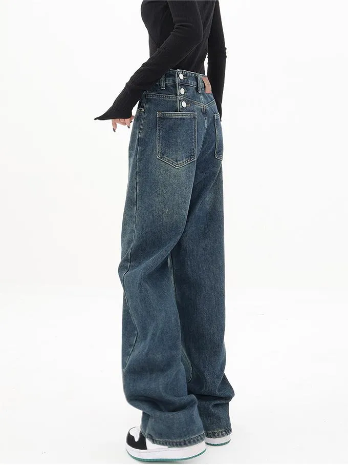 Blaue Vintage Klassische Boyfriend Jeans