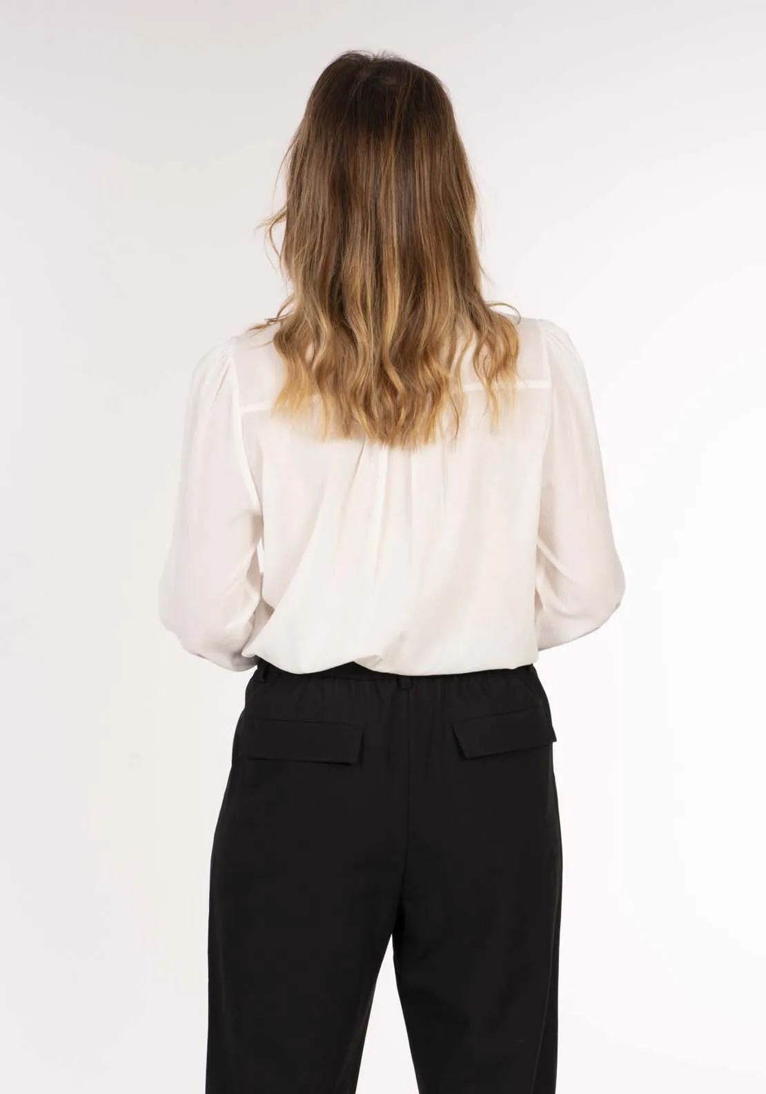 Blk Lace Collar Bls - Ivory