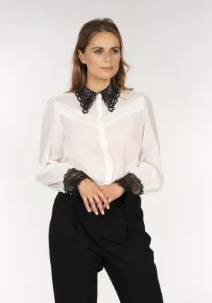 Blk Lace Collar Bls - Ivory
