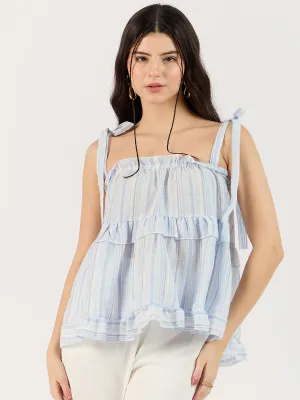 Blue Ruffle Top with Bow