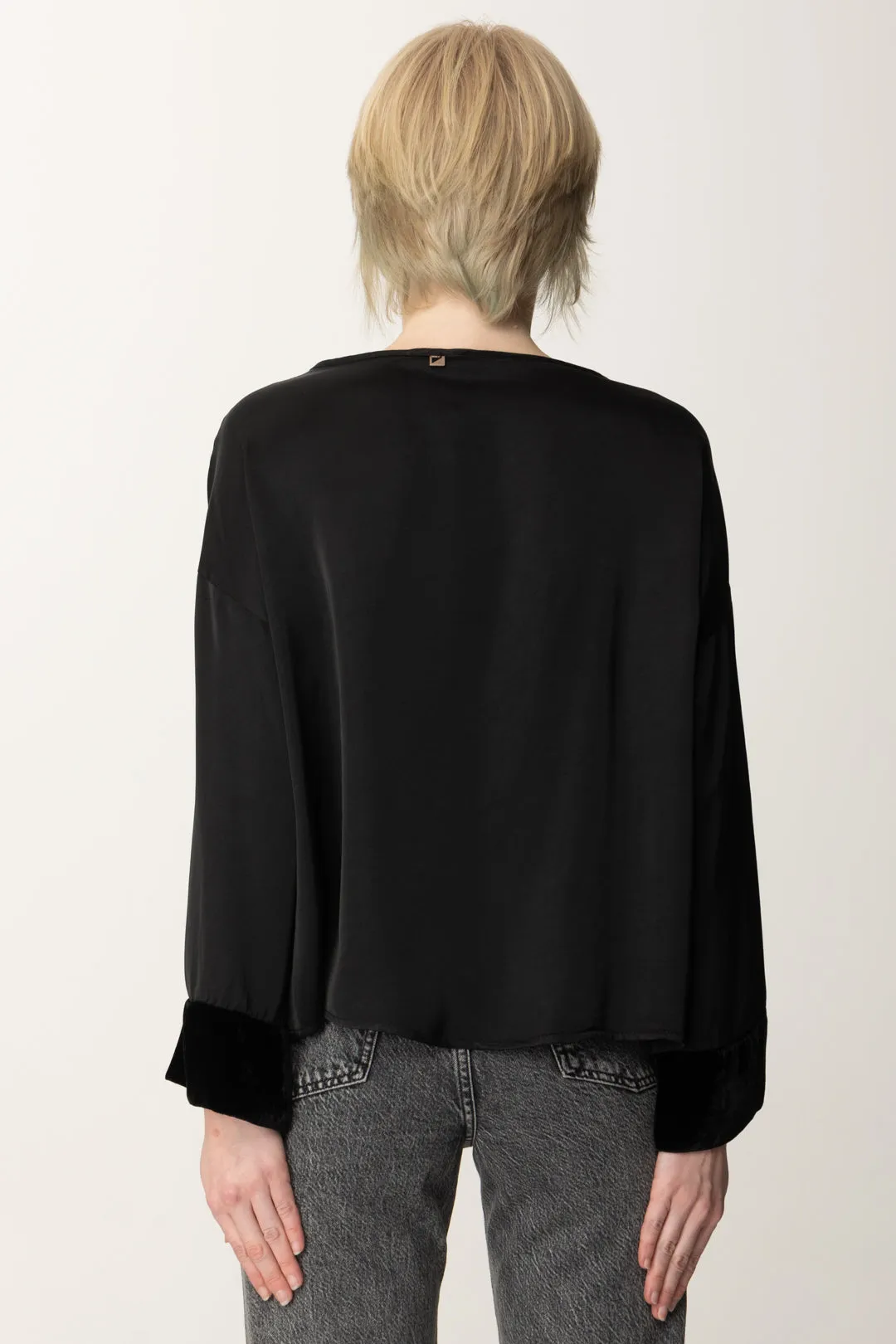 Blusa Oversize con Dettagli In Velluto