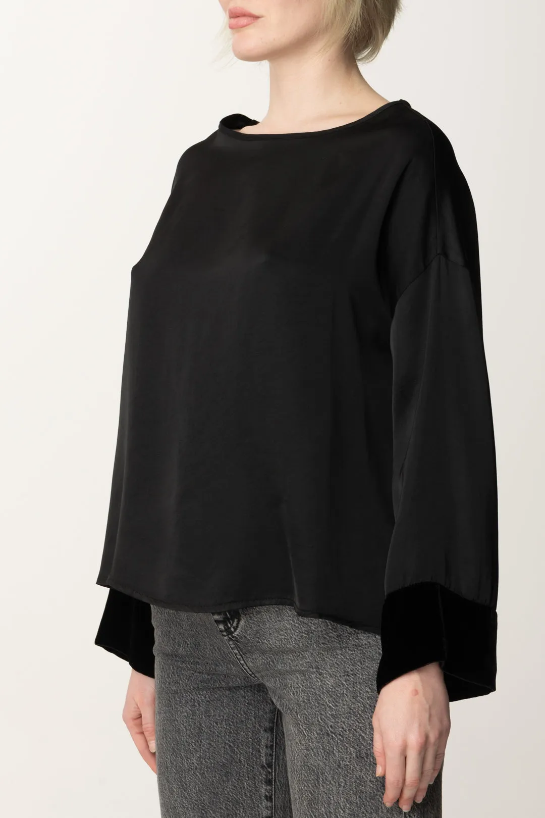 Blusa Oversize con Dettagli In Velluto