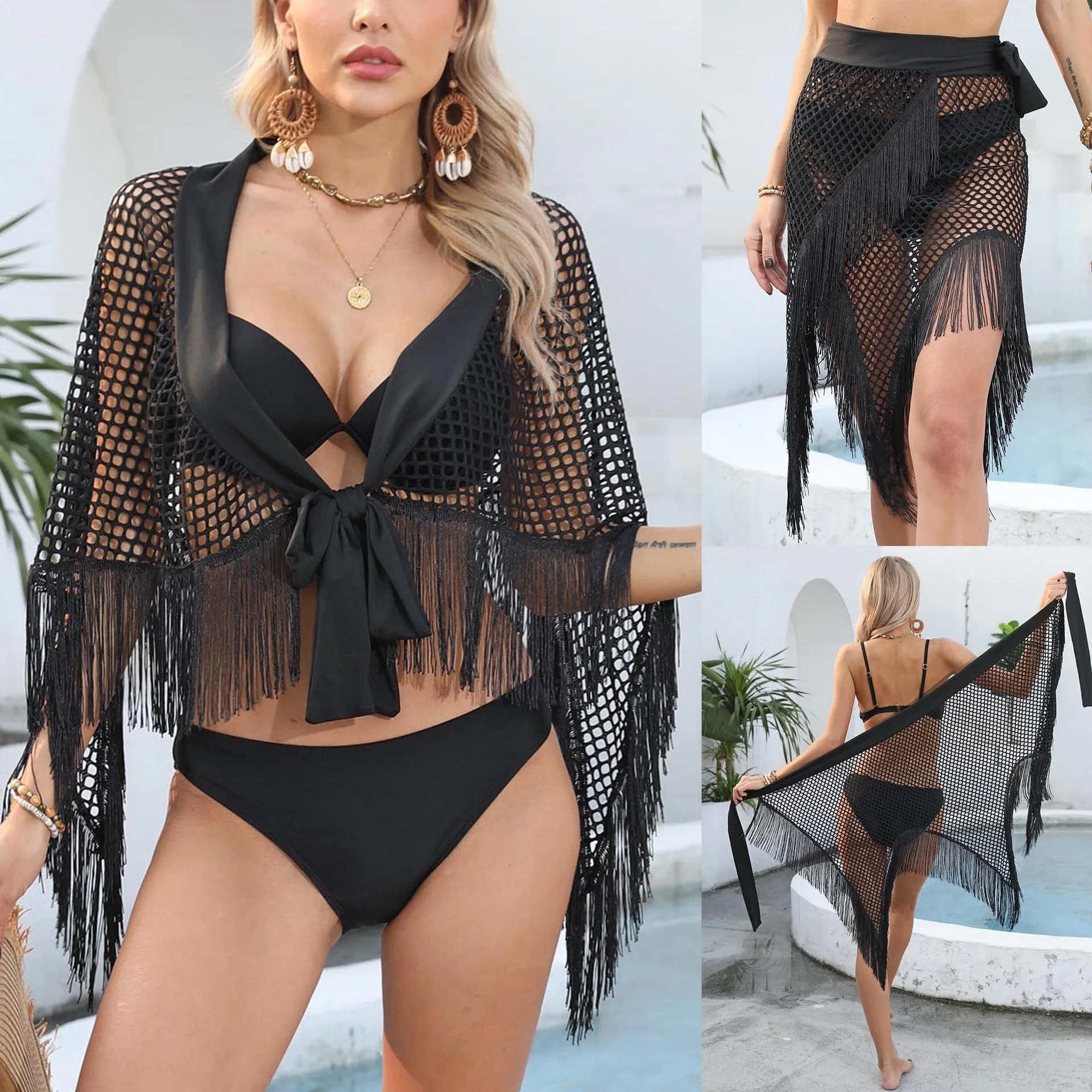 Bohemian Breeze Asymmetrical Tassel Beach Wrap Skirt