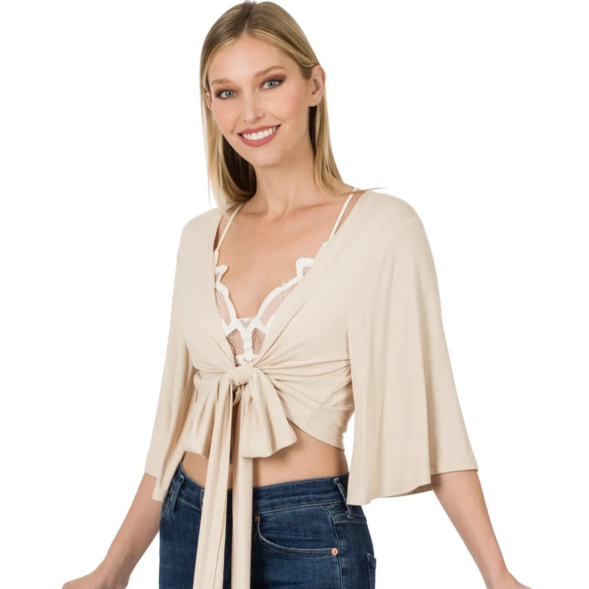 Bohemian Tie Wrap Flowy Mid Sleeve Top | Cottage Beach