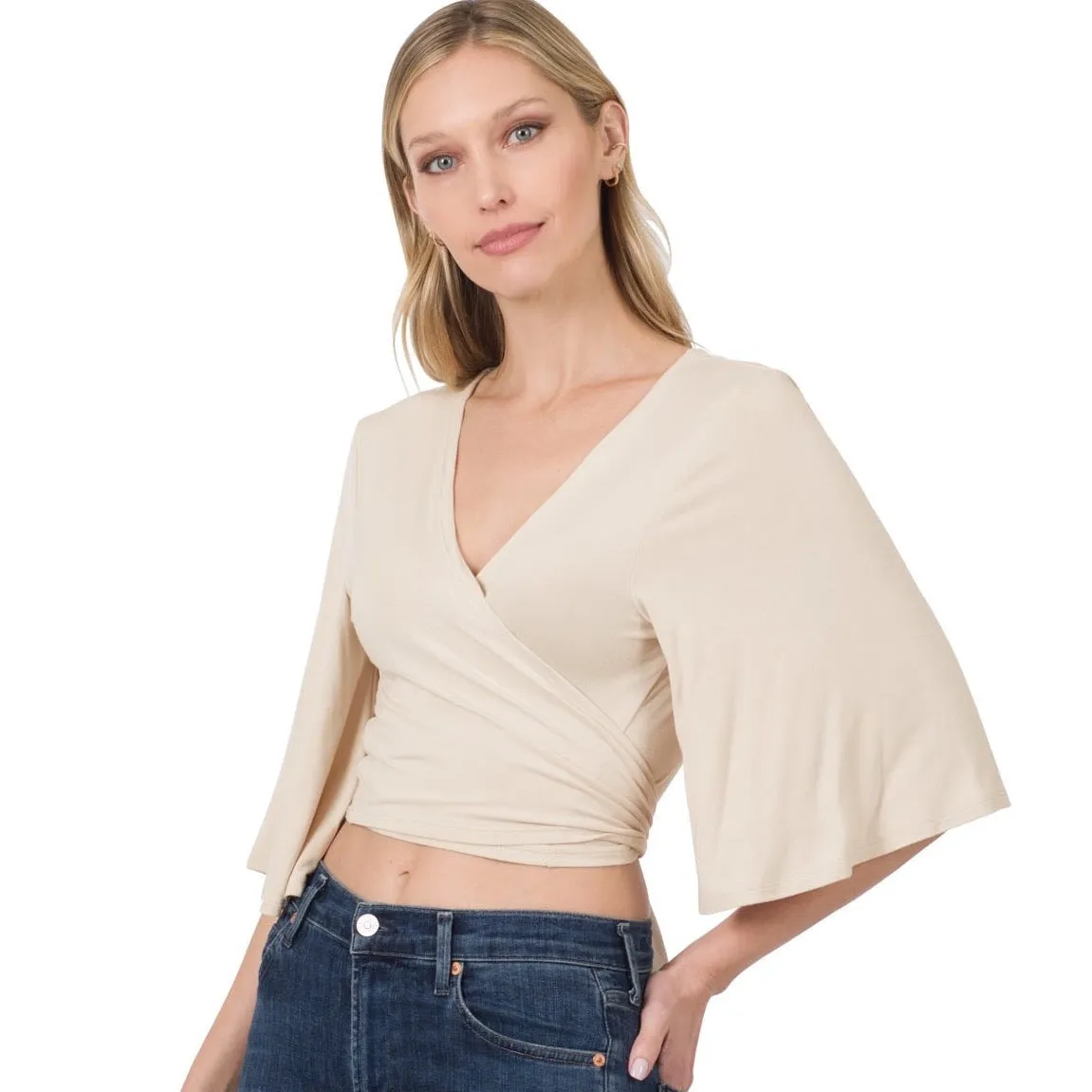 Bohemian Tie Wrap Flowy Mid Sleeve Top | Cottage Beach