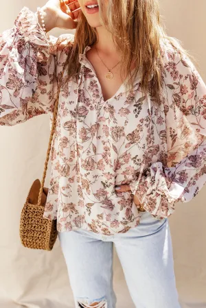 Boho Floral Split Bubble Blouse