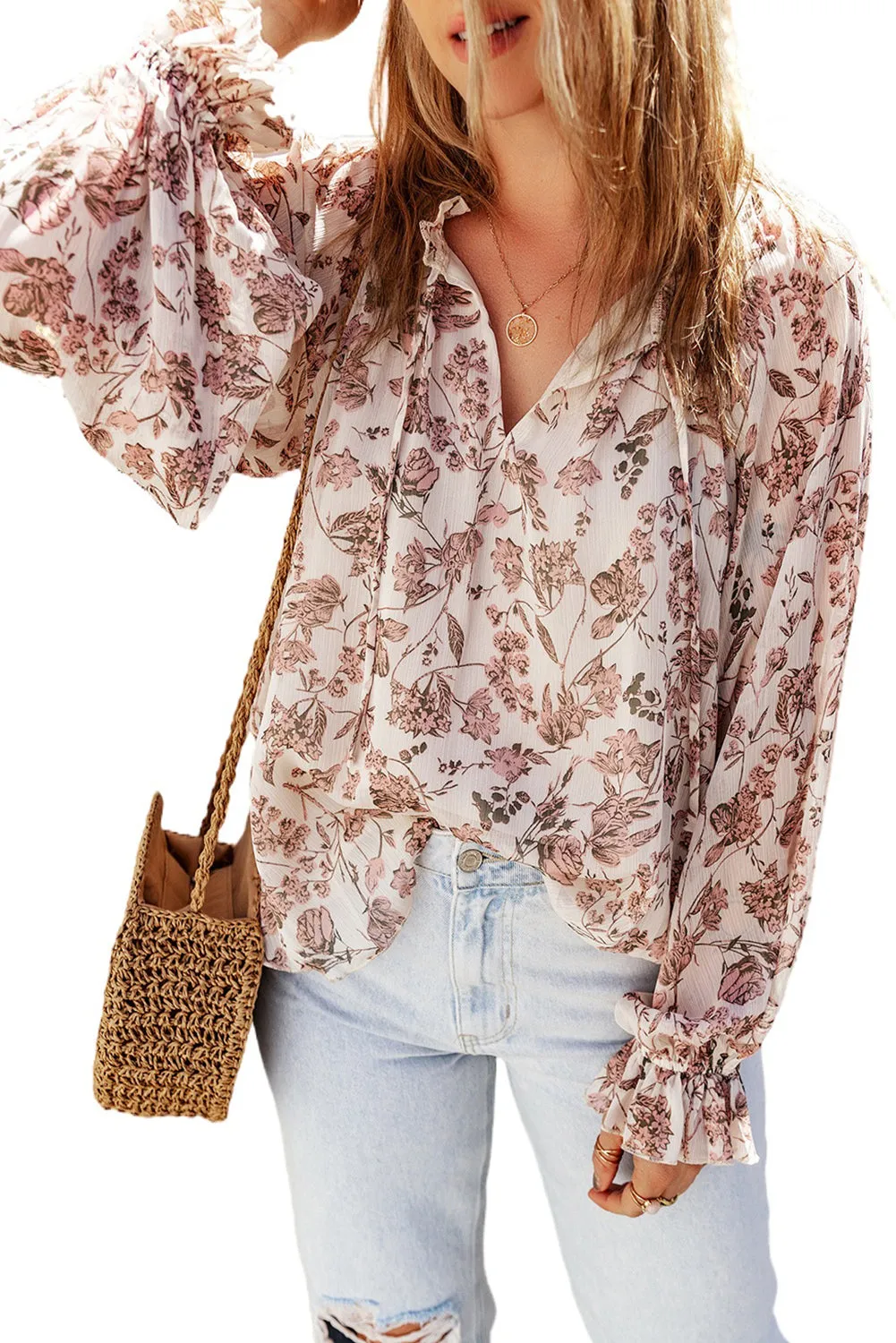 Boho Floral Split Bubble Blouse