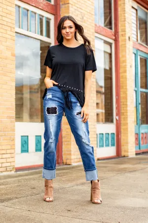 Boyfriend Black Sequin L & B Jeans