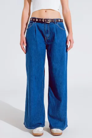 Boyfriend Wide leg  five pocket jeans in dark wash