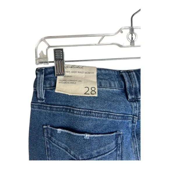 Brand New Unpublished Heather High Waist Mom Fit Blue Distress Jeans Size 28