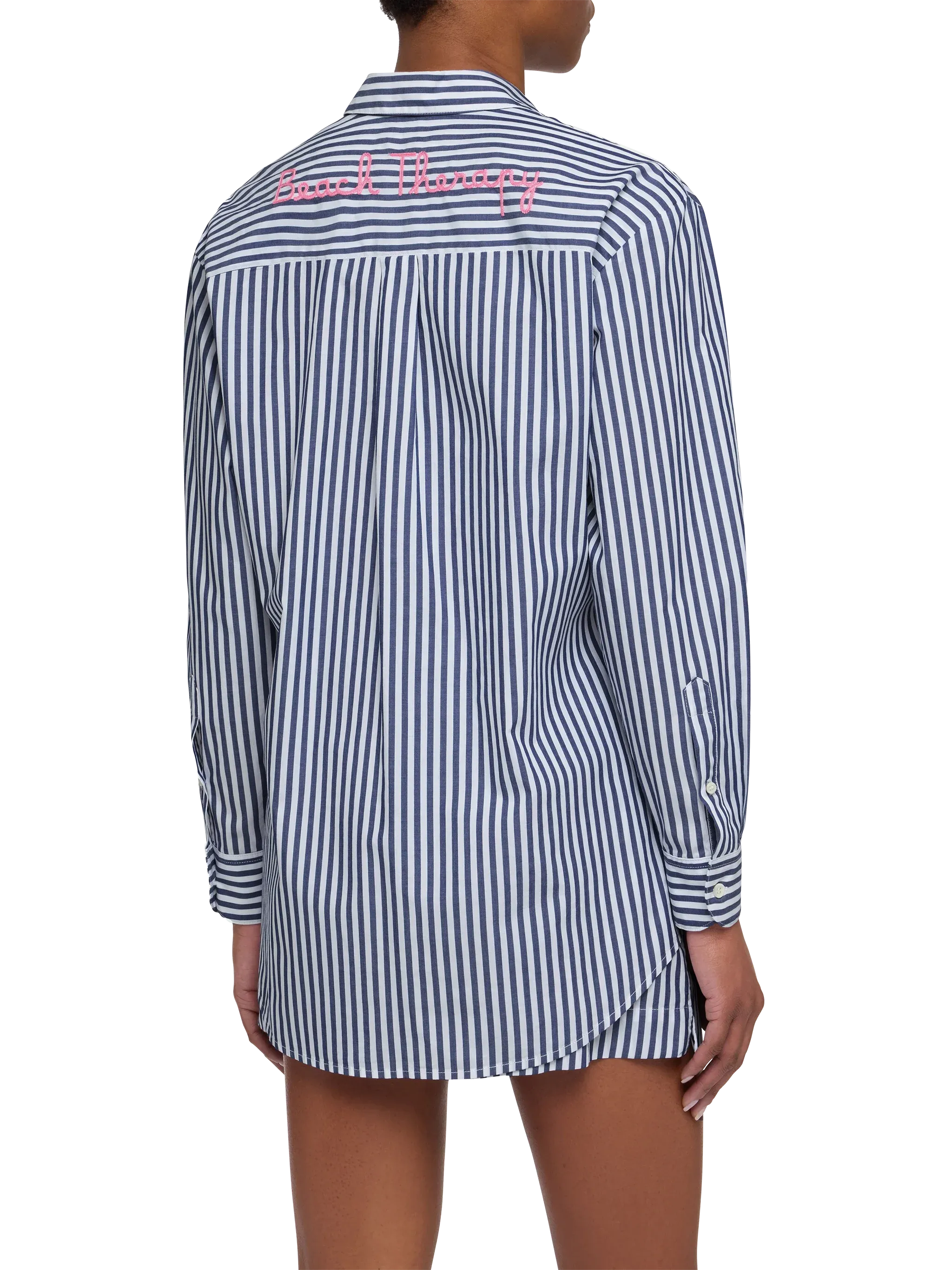 Brigitte striped-print cotton shirt with Saint Barth beach club embroidery