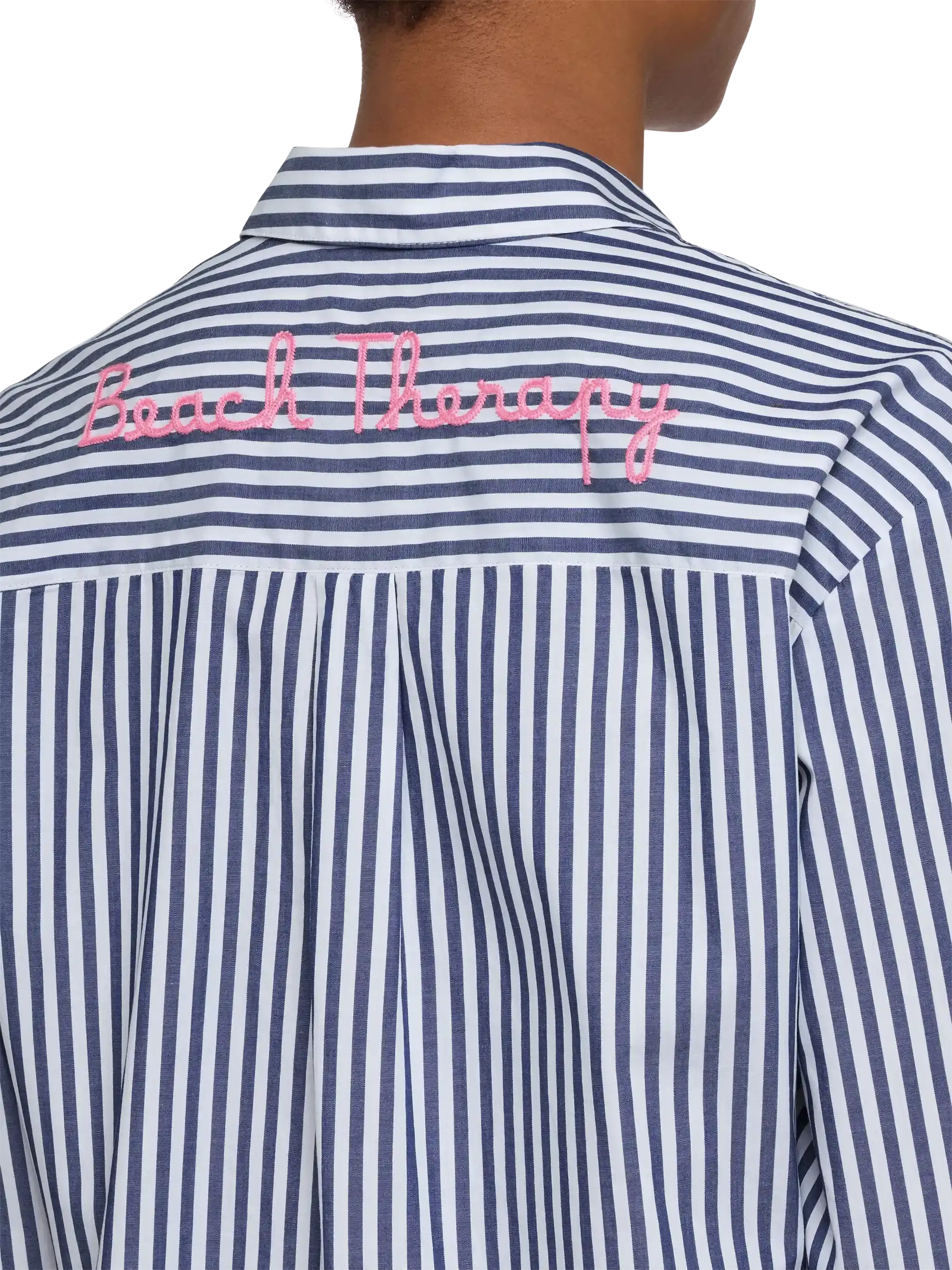 Brigitte striped-print cotton shirt with Saint Barth beach club embroidery