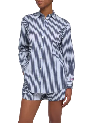 Brigitte striped-print cotton shirt with Saint Barth beach club embroidery