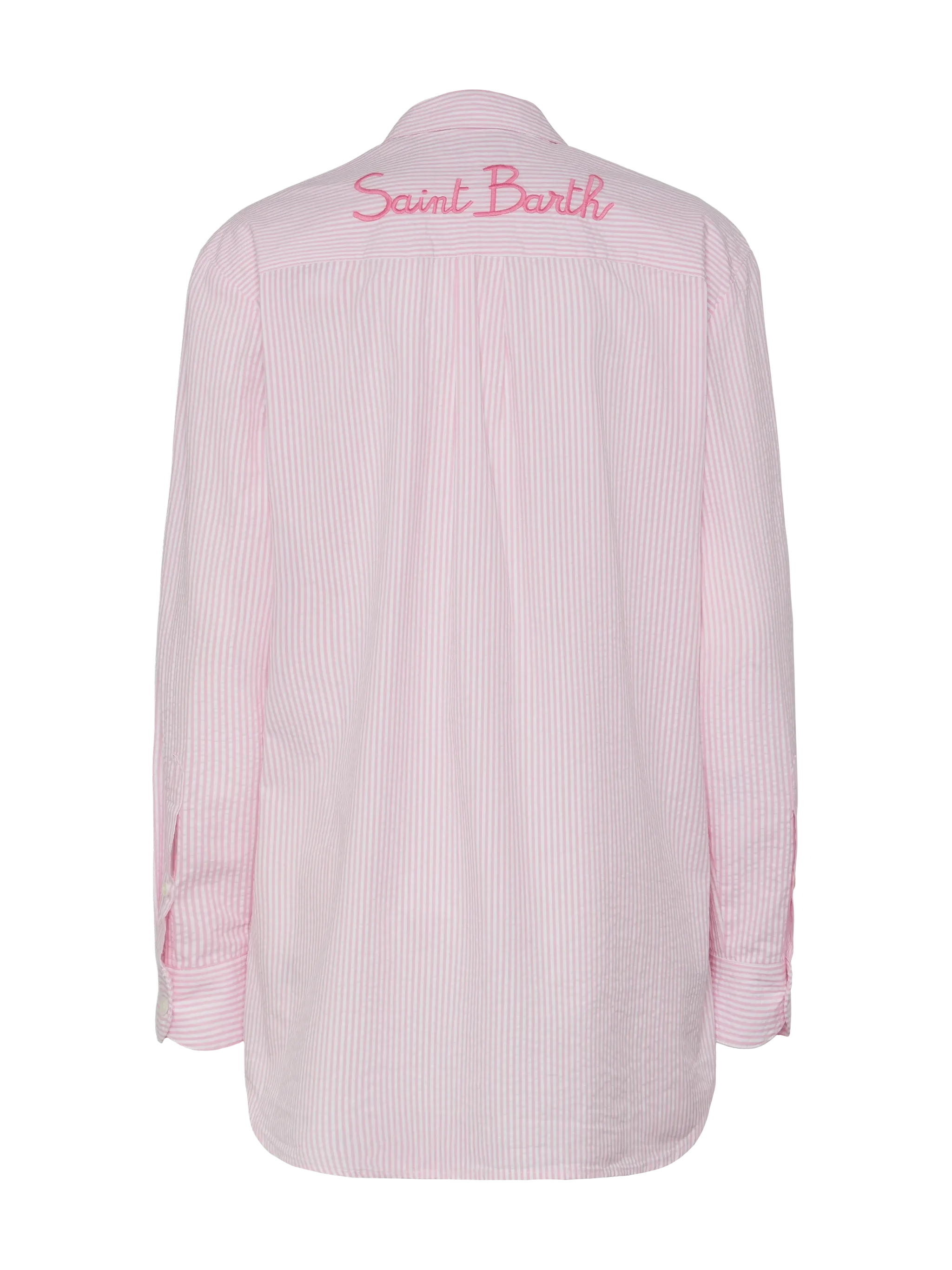 Brigitte striped-print seersucker shirt with Saint Barth embroidery